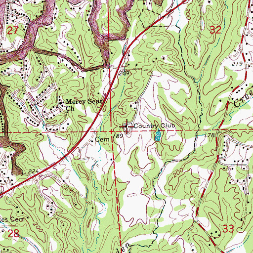 Topographic Map of Vicksburg Country Club, MS
