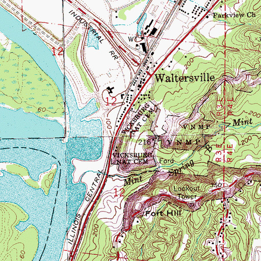 Topographic Map of Vicksburg National Cemetery, MS