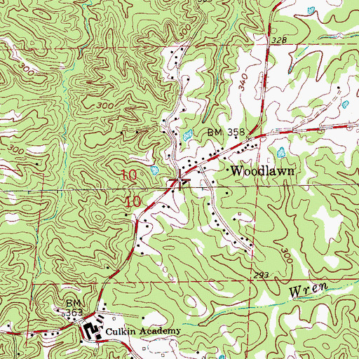 Topographic Map of Woodlawn Baptist Church, MS