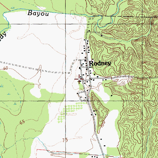 Topographic Map of Rodney Baptist Church, MS