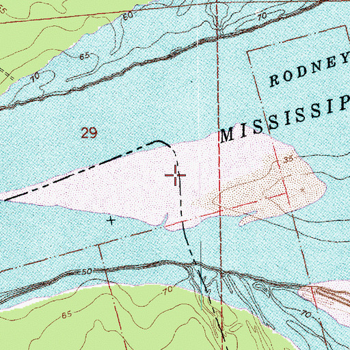 Topographic Map of Rodney Island Bar, MS