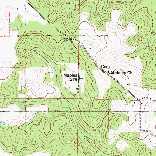 Topographic Map of Maples Cemetery, MS