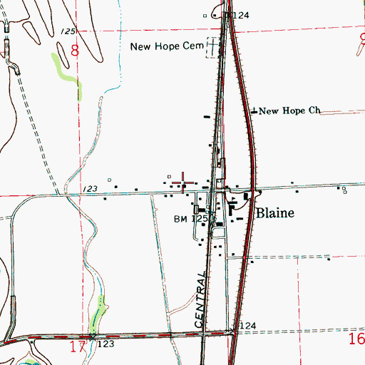 Topographic Map of Blaine Baptist Church, MS