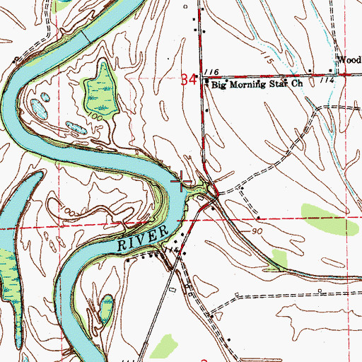Topographic Map of Brady Landing, MS