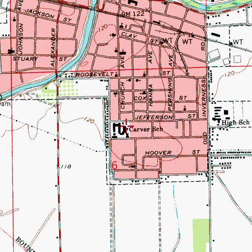 Topographic Map of Carver Elementary School, MS