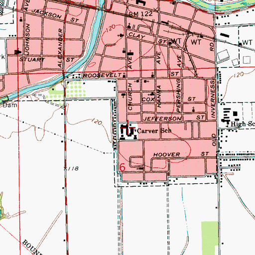 Topographic Map of Carver Middle School, MS