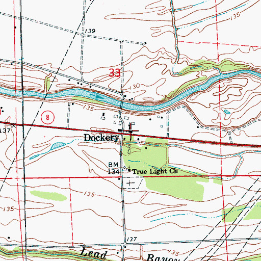 Topographic Map of Dockery Baptist Church, MS