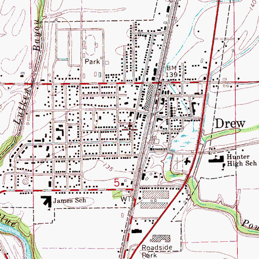 Topographic Map of Drew United Methodist Church, MS