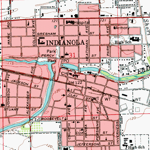 Topographic Map of First United Methodist Church, MS