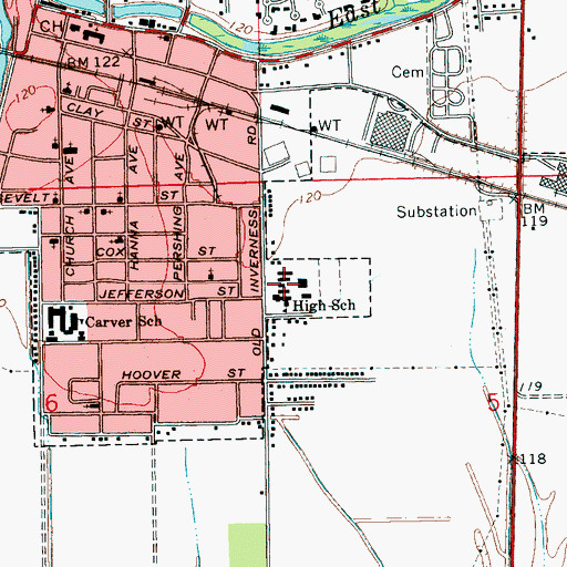 Topographic Map of Gentry High School, MS