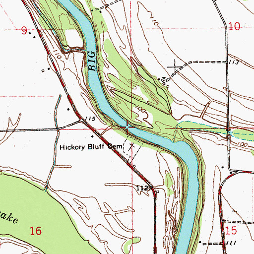 Topographic Map of Hickory Bluff Landing, MS