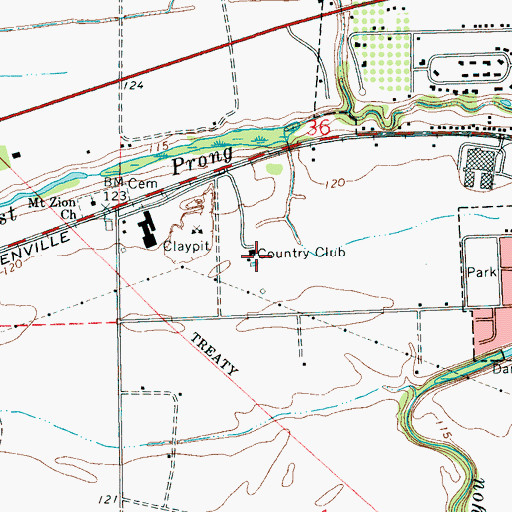 Topographic Map of Indianola Country Club, MS