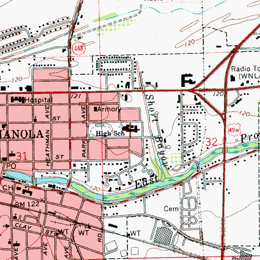Topographic Map of Indianola Junior High School, MS