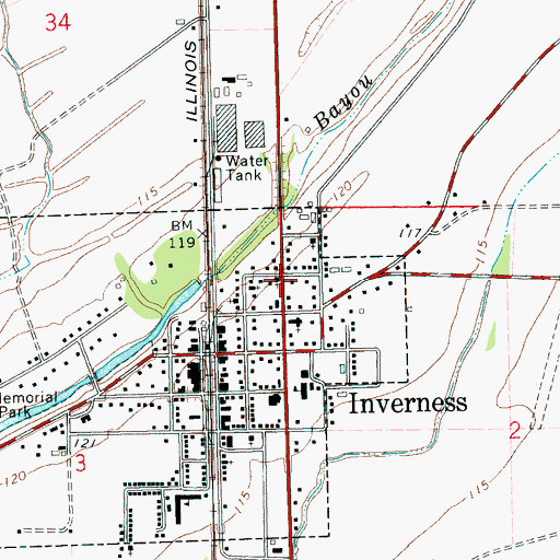 Topographic Map of Inverness United Methodist Church, MS