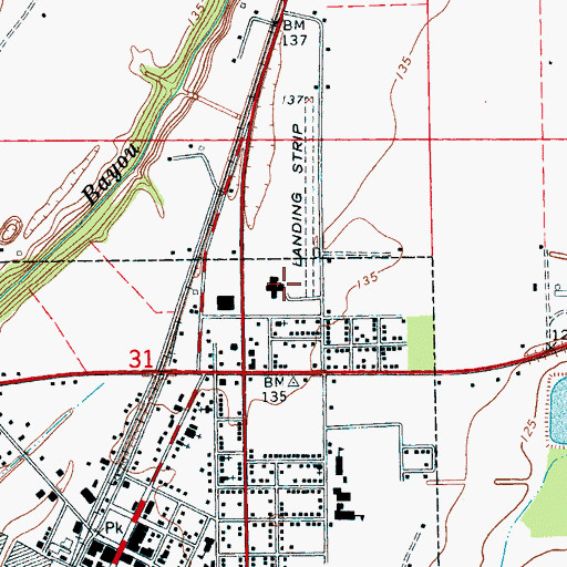 Topographic Map of North Sunflower County Hospital, MS