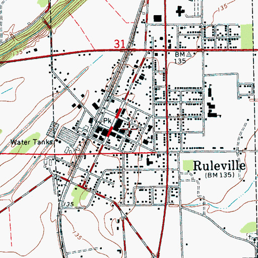 Topographic Map of Ruleville City Hall, MS