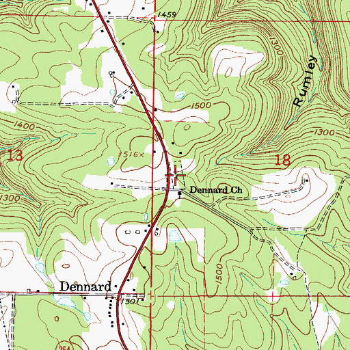Topographic Map of Dennard Cemetery, AR