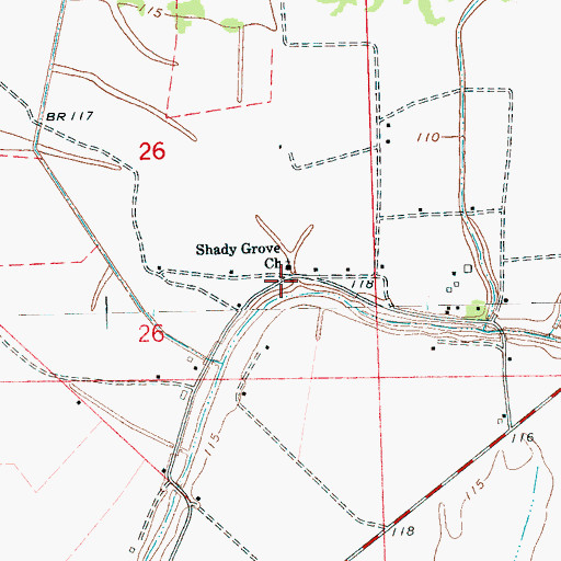 Topographic Map of Shady Grove School (historical), MS