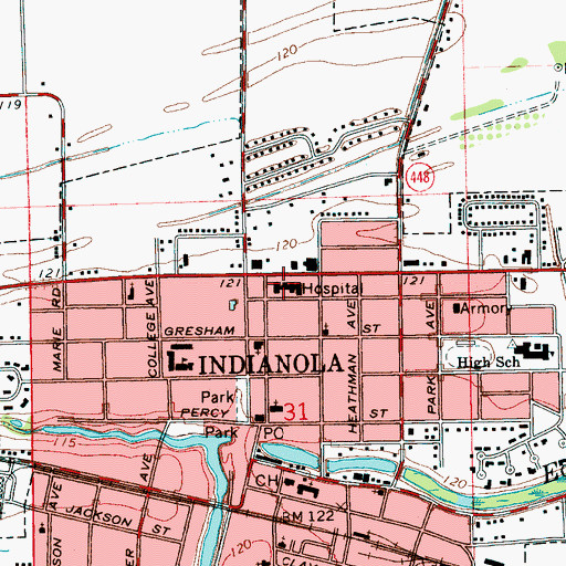 Topographic Map of South Sunflower County Hospital, MS
