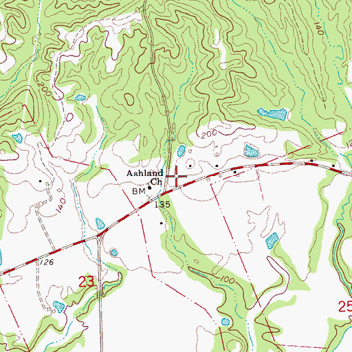 Topographic Map of Ashland School (historical), MS