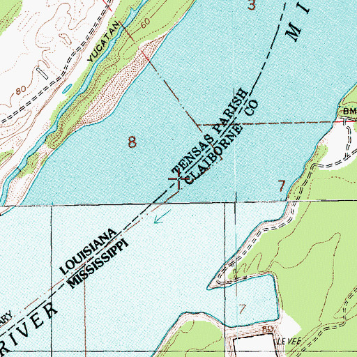 Topographic Map of Grand Gulf Bend, MS