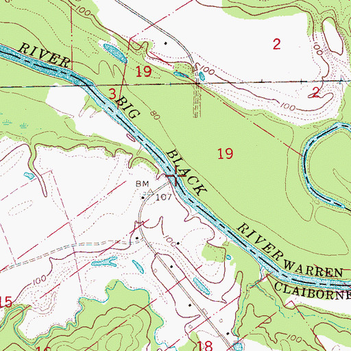 Topographic Map of Hankinson Bridge (historical), MS