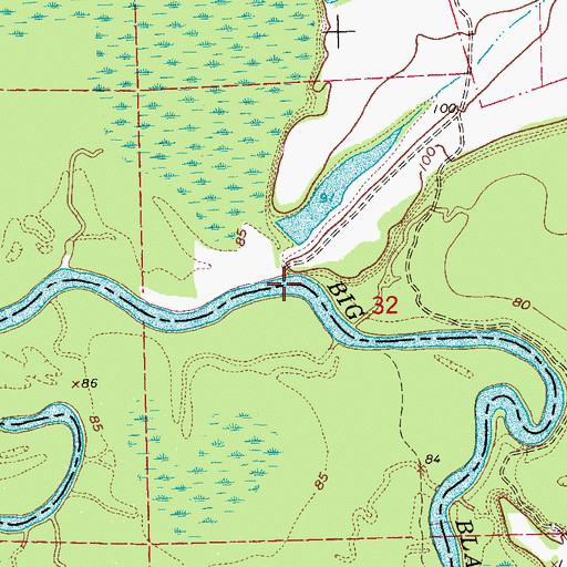 Topographic Map of Ivanhoe Bridge (historical), MS
