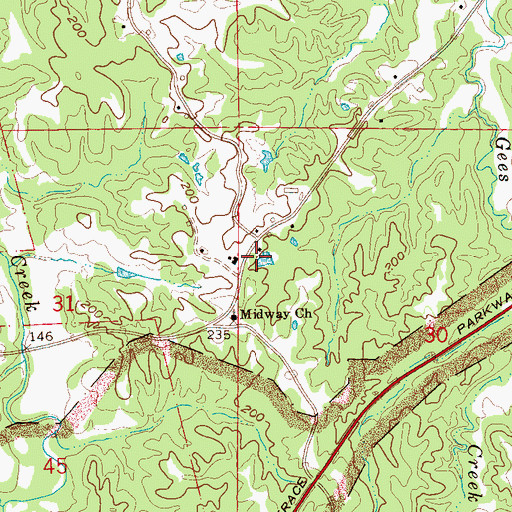 Topographic Map of Midway School (historical), MS
