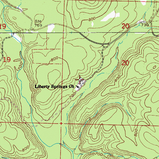 Topographic Map of Liberty Springs Cemetery, AR