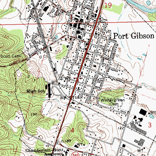 Topographic Map of Oak Square Park, MS