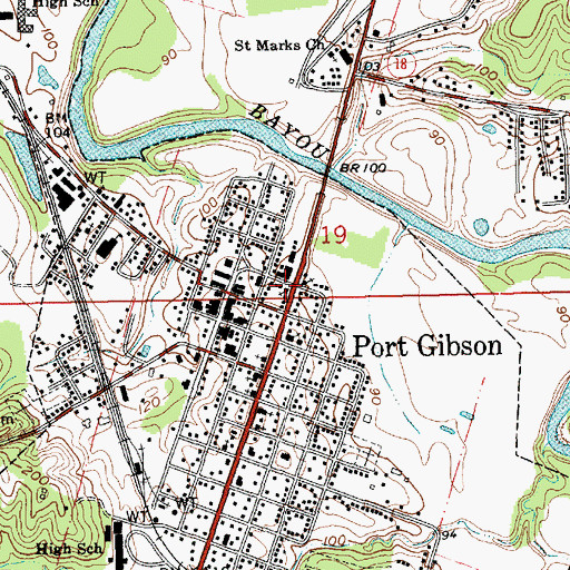 Topographic Map of Port Gibson Baptist Church, MS
