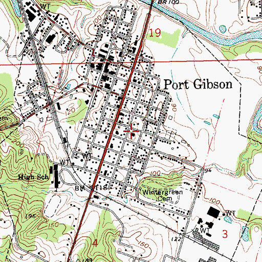 Topographic Map of Port Gibson City Hall, MS