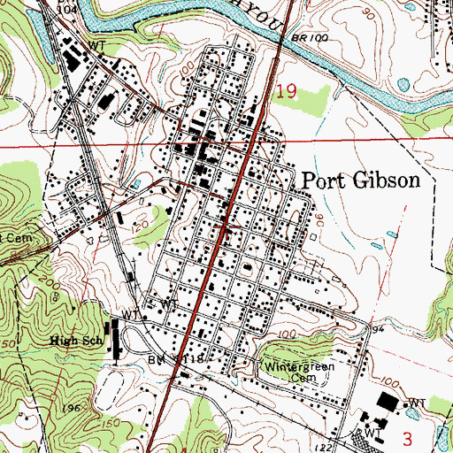 Topographic Map of Port Gibson Methodist Church, MS
