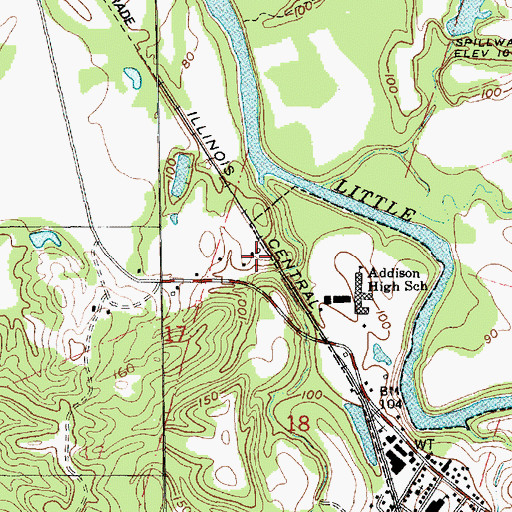 Topographic Map of Rising Sun School (historical), MS