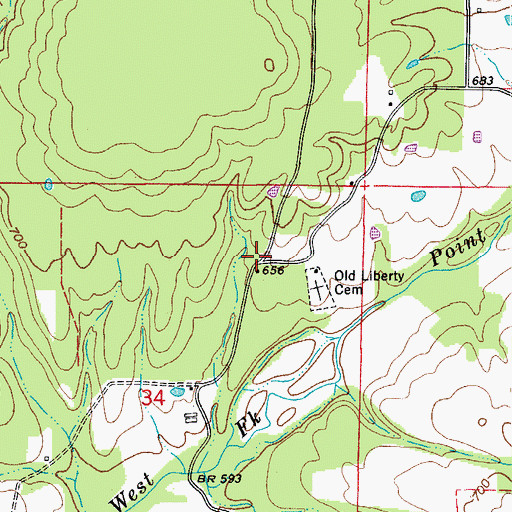 Topographic Map of Old Liberty (historical), AR