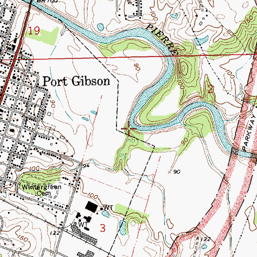 Topographic Map of Towyard Branch, MS