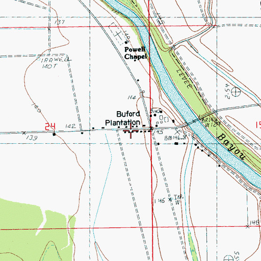 Topographic Map of Buford Plantation, MS