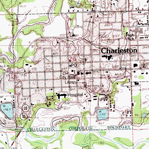 Topographic Map of Charleston City Hall, MS