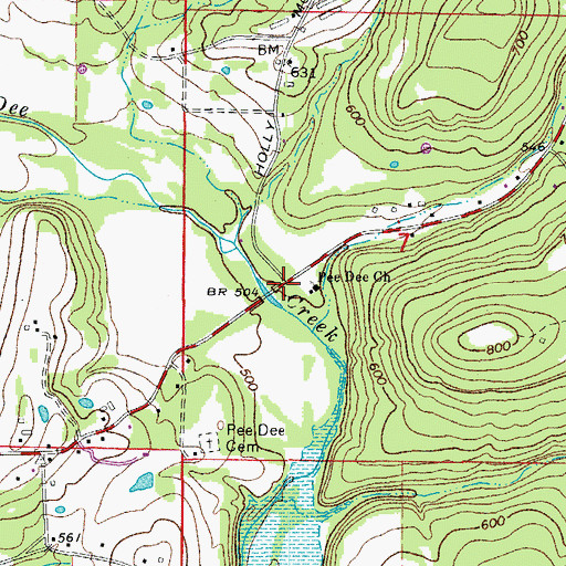 Topographic Map of Pee Dee, AR