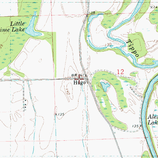 Topographic Map of Hugo, MS