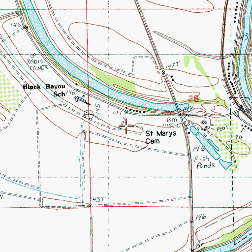 Topographic Map of Saint Marys Cemetery, MS