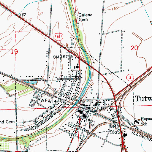Topographic Map of Tutwiler Baptist Church, MS