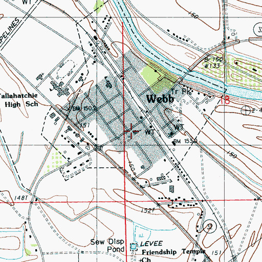 Topographic Map of Webb Baptist Church, MS