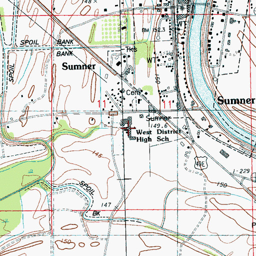 Topographic Map of West District High School, MS