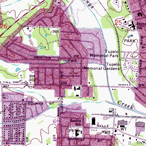 Topographic Map of Ackia Gardens, MS