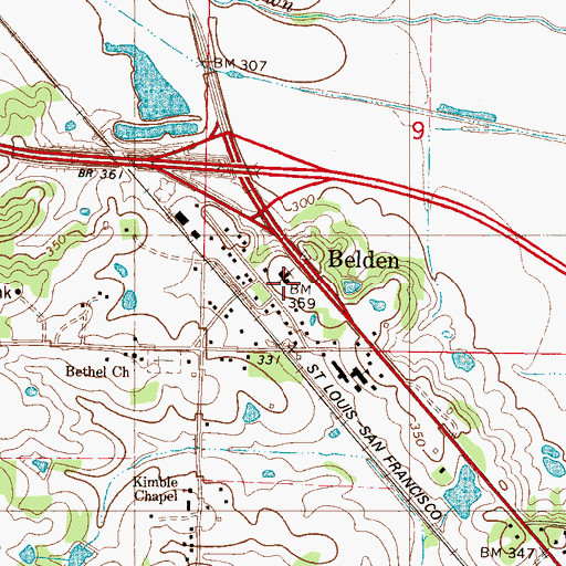 Topographic Map of Belden Baptist Church, MS