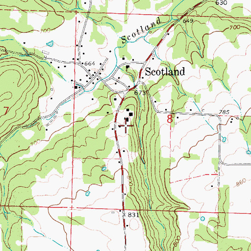 Topographic Map of Scotland Elementary School, AR