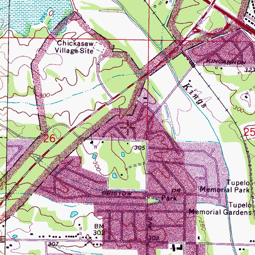Topographic Map of Bristow Acres, MS