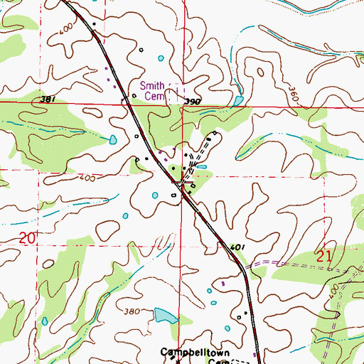 Topographic Map of Campbellton (historical), MS