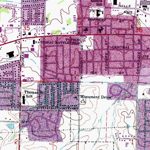 Topographic Map of Confederate Park, MS